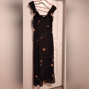 Ashley Graham Black and Orange Spaghetti Strap Maxi Dress